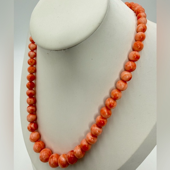 Jewelry - Genuine Angel Skin Coral Necklace 16” Blush Pink Beads Gold Tone Clasp 51.8g